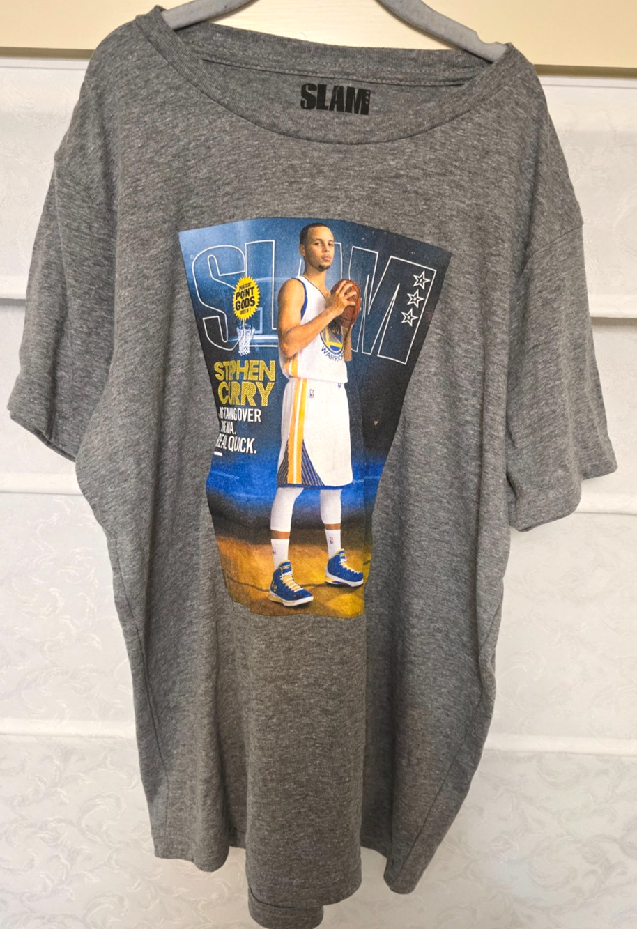 SLAM Stephen Curry Warriors Shirt Youth XL Gray NBA Point Gods Graphic Tee NEW
